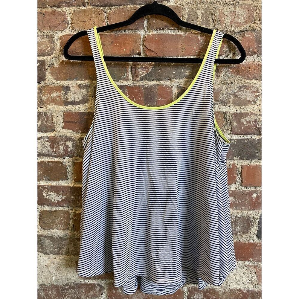 American Eagle Aloha Tank Striped Black/White/Green High Peplum Tank Top, Low Sc
